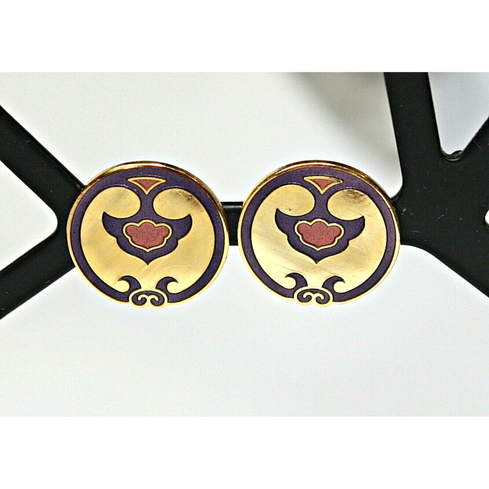 Vintage NEW SAMUEL HUANG Earrings Gold Filled Post / Enamel Tribal Style ESTATE